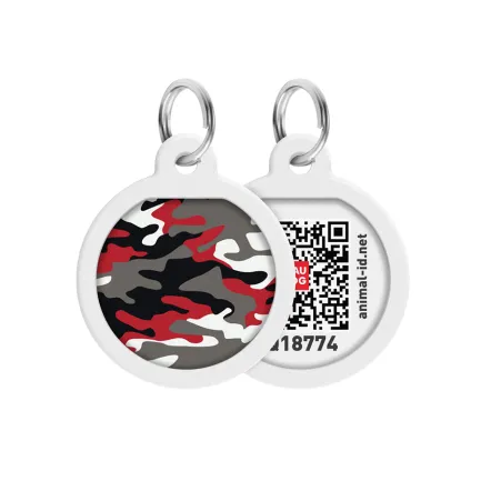 Адресник для собак та котів металічний WAUDOG Smart ID з QR паспортом, малюнок "Камо сірий", круг, Д 25 мм