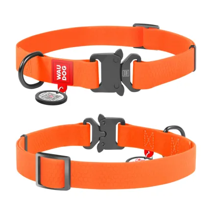 Нашийник для собак водостійкий WAUDOG Waterproof c QR паспортом, металічна пряжка-фастекс, Ш 25 мм, Дов 38-58 см, помаранчевий — Фото 1