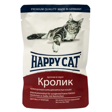 Вологий корм Happy Cat для котів у вигляді шматочків в cоусі з кроликом, 0,1 кг 1002313