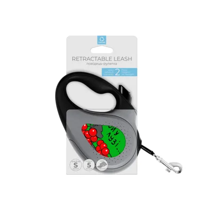 Повідець-рулетка для собак WAUDOG R-leash, малюнок "Калина", S, до 15 кг, 5 м, світловідбиваюча стрічка чорний — Фото 3