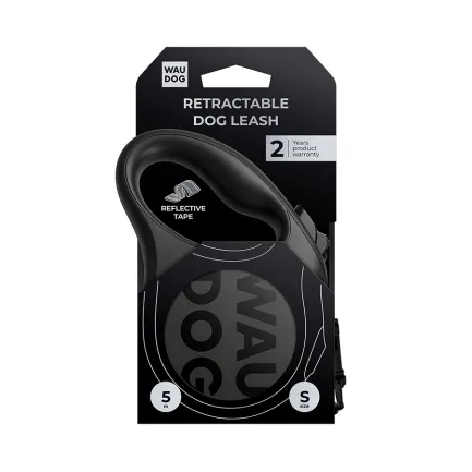 Повідець-рулетка для собак WAUDOG R-leash Monochrome Black, S, до 15 кг, 5 м, світловідбивна стрічка, чорна — Фото 2