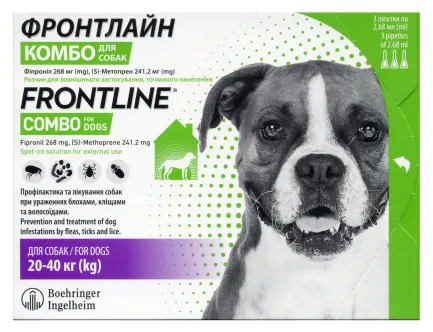 Краплі на холку Boehringer Ingelheim Frontline Combo для собак від 20 до 40 кг 3 піпетки