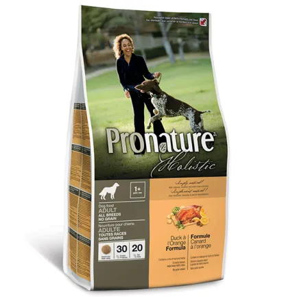 Pronature Holistic Dog Duck&amp;Orange ПРОНАТЮР ХОЛІСТИК КАЧКА З АПЕЛЬСИНАМИ сухий беззерновий холістик корм для собак 13,6 кг