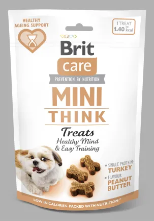 Ласощі Brit Care Mini Treats Think для собак малих порід, для підтримки розумових здібностей, з індичкою, смак арахісового масла, 50 г — Фото 1