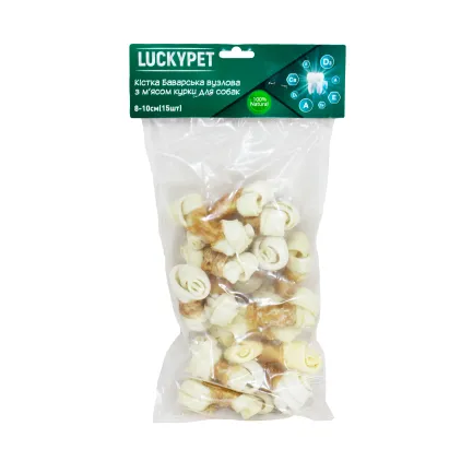 Кістка Баварська вузлова №1 + м'ясо курки, 8-10 см, 15шт/уп, Lucky Pet