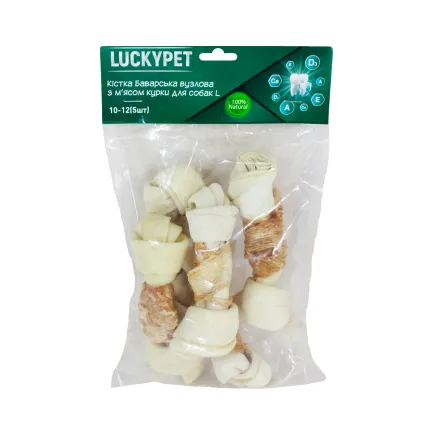 Кістка Баварська вузлова №2 L + м'ясо курки, 10-12 см, 5шт/уп, Lucky Pet