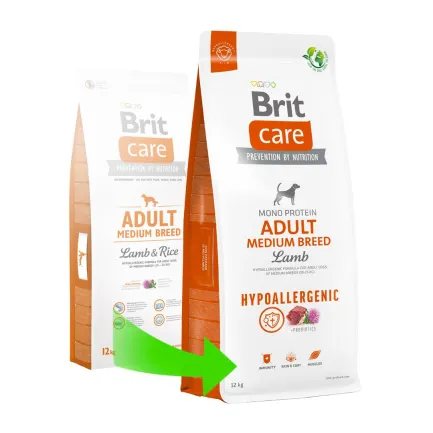 Сухий корм Brit Care Dog Hypoallergenic Adult Medium Breed для собак середніх порід, гіпоалергенний з ягням, 12 кг — Фото 1