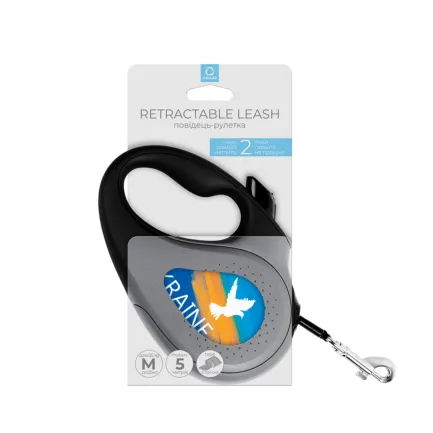 Повідець-рулетка для собак WAUDOG R-leash, малюнок "Прапор", M, до 25 кг, 5 м, світловідбиваюча стрічка чорний — Фото 3