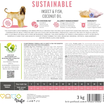 Сухий корм Brit Care Dog Sustainable Sensitive для собак з чутливим травленням, з рибою та комахами, 3 кг — Фото 5