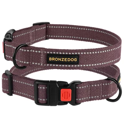 Нашийник для собак Bronzedog Сotton рефлекторний бавовняний брезент черрі L