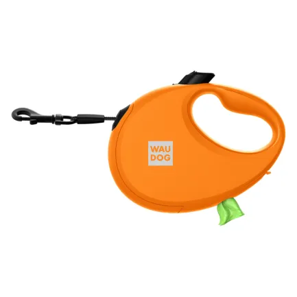 Повідець-рулетка для собак WAUDOG R-leash з контейнером для пакетів, світловідбивна стрічка, S, до 12 кг, 3 м, помаранчевий — Фото 3