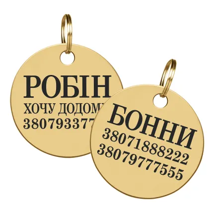 Адресник для Собак BronzeDog Позолота Круглий M