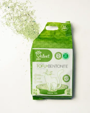 VELVET PAW TOFU Наповнювач для котячих туалетів з бентонітом та екстрактом зеленого чаю, гранули 1,5 мм, 6 л/2,6 кг — Фото 2