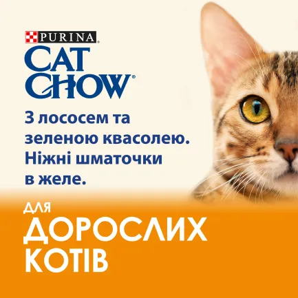 Вологий корм CAT CHOW Adult для дорослих котів шматочки в желе з лососем та зеленою квасолею 85 г — Фото 3
