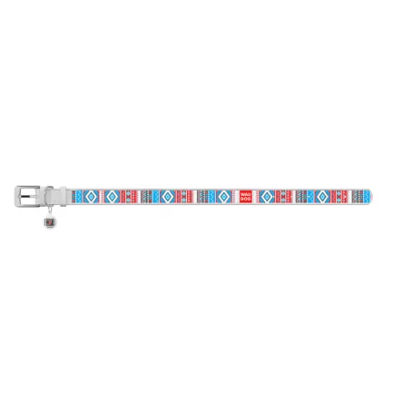 Нашийник для собак шкіряний WAUDOG Design з QR паспортом, малюнок "Етно" , Ш 12 мм, Дов 18-24 см, білий — Фото 1