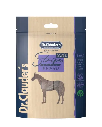 Заохочувальні тренувальні ласощі Dr.Clauder's Stripes Snack Horse Small, 80 г, Органічні стріпси з конини для собак та котів