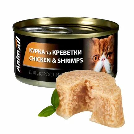 АнімАлл Вологий корм для котів Курка з Креветками, 85 г.