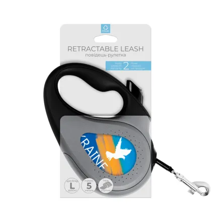 Повідець-рулетка для собак WAUDOG R-leash, малюнок "Прапор", L, до 50 кг, 5 м, світловідбиваюча стрічка чорний — Фото 3