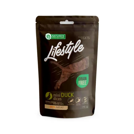 Ласощі для котів, міні шматочки качки, Nature's Protection Lifestyle snack for cats mini duck dices 75g