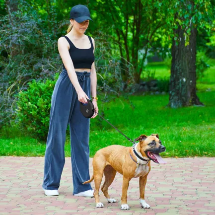 Повідець-рулетка для собак WAUDOG R-leash з контейнером для пакетів, світловідбивна стрічка, L, до 40 кг, 5 м, чорний — Фото 2