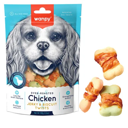 Wanpy Chicken Jerky &amp; Biscuit Twists ВАНПІ БІСКВІТ З В’ЯЛЕНОЮ КУРКОЮ печиво, ласощі для собак 0,1 кг