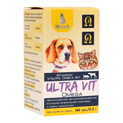 Ультра Віт Омега (Ultra Vit Omega) вітамінно-мінеральні комплекси для собак та котів 140шт*0,5г MODES