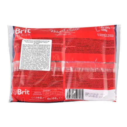 Набір вологих кормів Brit Premium Cat Pouch «М'ясна тарілка» для котів, 4 шт х 100 г — Фото 1