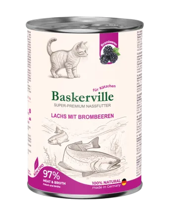 Baskerville KF Super Premium Lachs Mit Brombeeren. Лосось з ожиною для кошенят, 400 г