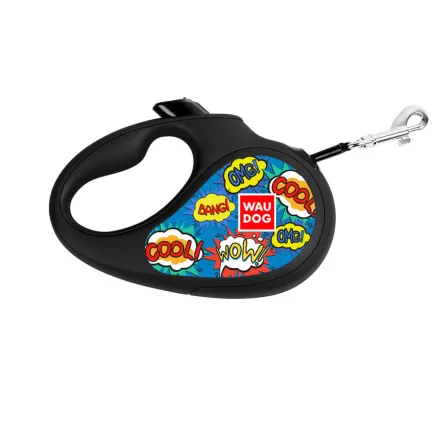 Повідець-рулетка для собак WAUDOG R-leash, малюнок "ВАУ", L, до 50 кг, 5 м, світловідбиваюча стрічка — Фото 2