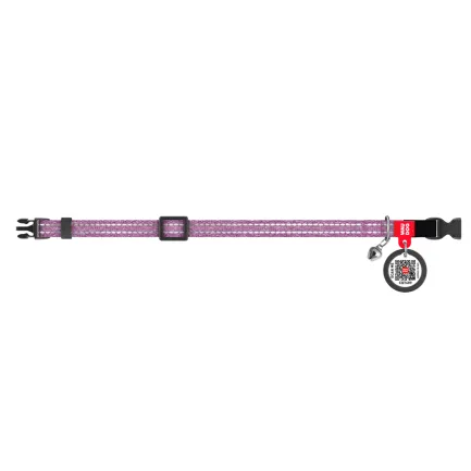 Нашийник для котів з відновленої бавовни WAUDOG Re-cotton з QR паспортом, світловідбиваючий, пластиковий фастекс, XS, Ш 10 мм, Дов 20-30 см, фіолетовий — Фото 2