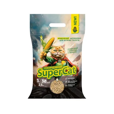 Кукурудзяний наповнювач SuperCat грудкуючий для котячих туалетів, 2,5 кг