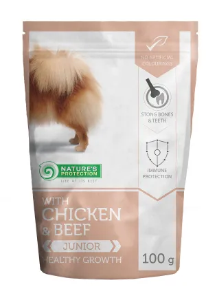 Пауч для собак малих порід з куркою і яловичиною, для юніорів Nature's Protection Healthy Growth 100г