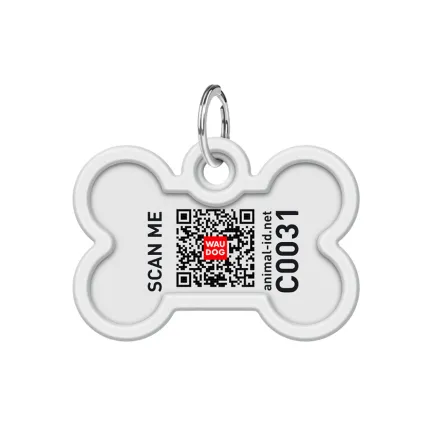 Адресник для собак і котів металевий WAUDOG Smart ID з QR паспортом, малюнок "Коти", кістка, Д 40 мм, Ш 28 мм — Фото 2