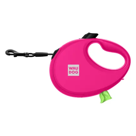 Повідець-рулетка для собак WAUDOG R-leash з контейнером для пакетів, світловідбивна стрічка, L, до 40 кг, 5 м, рожевий — Фото 8