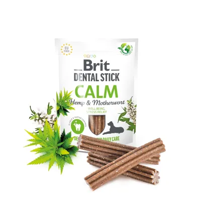 Ласощі для собак Brit Dental Stick Calm заспокійливі, коноплі та пустирник, 7 шт, 251 г — Фото 1