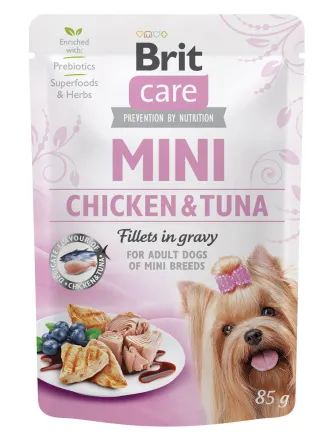 Вологий корм Brit Care Mini для собак, з філе курки та тунця в соусі, 85 г