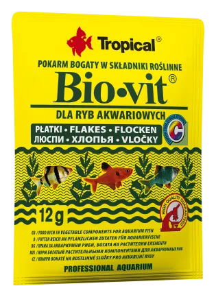 Сухий корм Tropical Bio-Vit для травоїдних акваріумних риб, 12 г (пластівці)