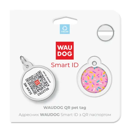 Адресник для собак та котів металічний WAUDOG Smart ID з QR паспортом, малюнок "МаршКрейдалоу", круг, Д 25 мм — Фото 4