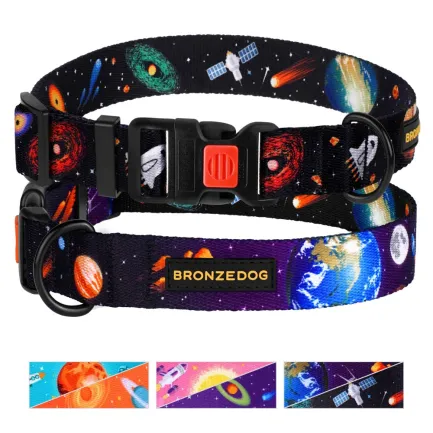 Нашийник для собак BronzeDog Urban Cosmos нейлоновий з пластиковою пряжкою Чорний M — Фото 3