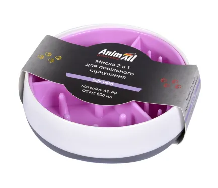 Миска AnimAll 2 в 1 для повільної годівлі, для собак, 600 мл, світло-фіолетова
