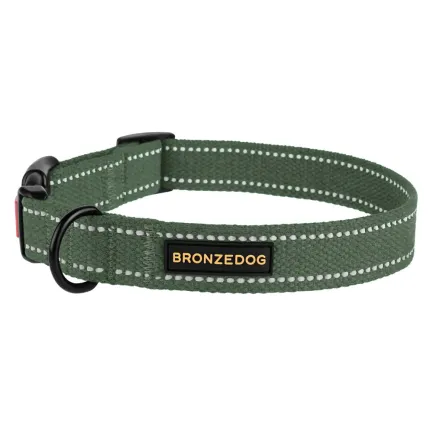 Нашийник для собак Bronzedog Сotton рефлекторний х/б хакі брезент M — Фото 1