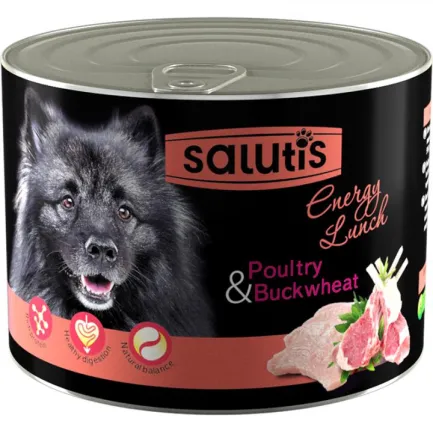 Salutis Energy Lunch Poultry Lamb консерва для собак птиця, ягня та гречка, 525 г