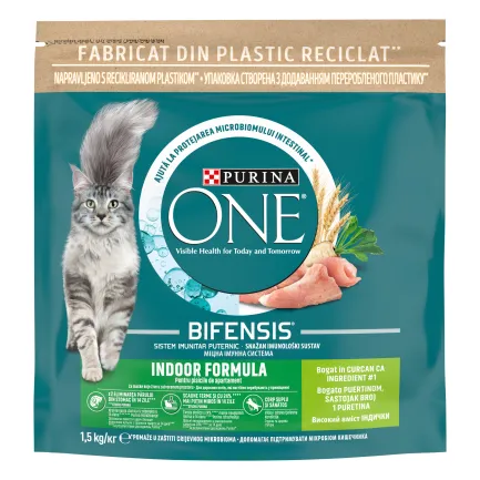 Сухий корм PURINA ONE Indoor для дорослих котів що постійно перебувають у приміщенні комплекс Bifensis з індичкою 1,5 кг