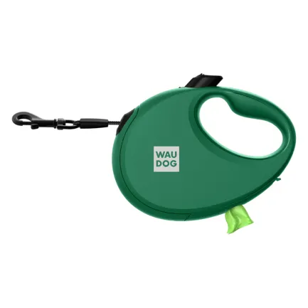 Повідець-рулетка для собак WAUDOG R-leash з контейнером для пакетів, світловідбивна стрічка, S, до 12 кг, 3 м, зелений — Фото 3
