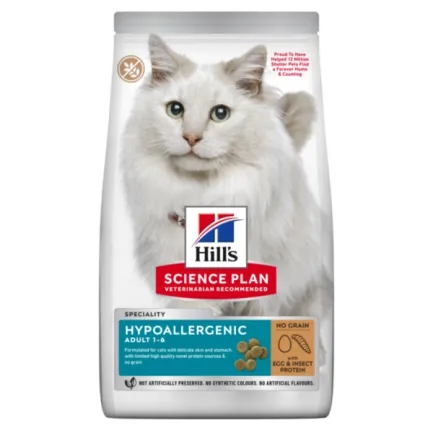 Hill’s Science Plan Adult Hypoallergenic Сухий беззерновий корм для дорослих котів із чутливістю до певних компонентів їжі, з яєчним білком і протеїном комах 7 кг