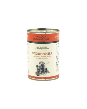 Hubertus Gold. Консерви для собак. Яловичина з яблуком та пастернаком для цуценят 400 г