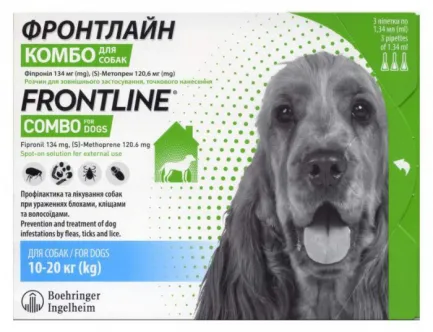 Boehringer Ingelheim Frontline (Фронтлайн) КОМБО Спот-он, для собак, M (10-20кг), моно пипетка.