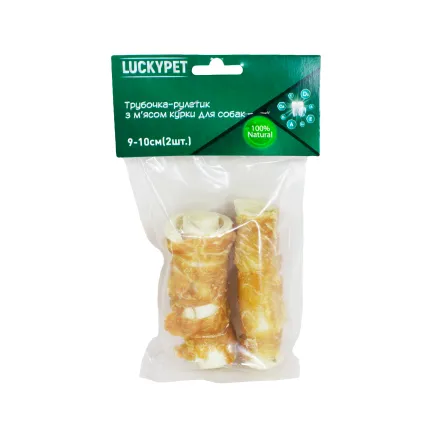 Трубочка рулетик №4 + м'ясо курки, 9-10см, 2шт/уп, Lucky Pet