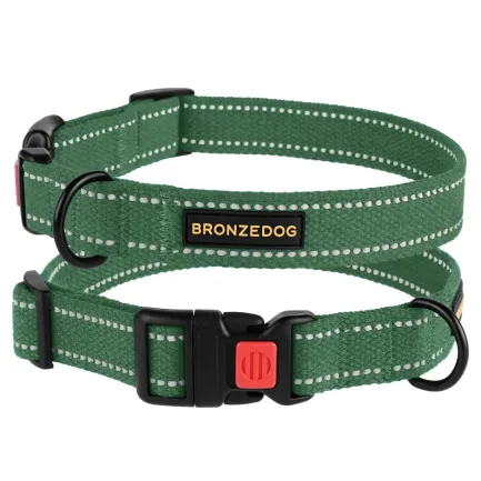 Нашийник для собак Bronzedog Сotton рефлекторний бавовняний брезент Армійський M