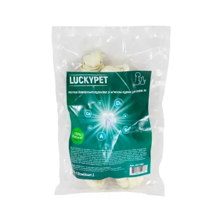 Кістка Баварська вузлова №2 M + м'ясо курки, 10-12 см, 6шт/уп, Lucky Pet
